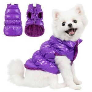 NEW Purple Waterproof Dog Puffer Jacket Coat L 13.4” back 15” chest